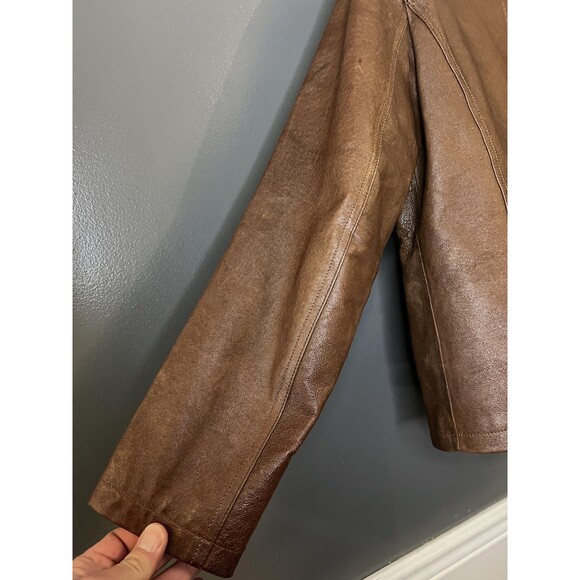 A.n.a Leather Jacket Womens Medium Brown Genuine Leather Zip Front Moto - Picture 10 of 15